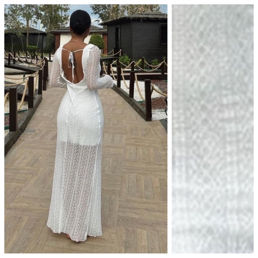 NWT. Zara White Lace Low Cut Back Midi Dress. Size L. - Picture 5 of 12